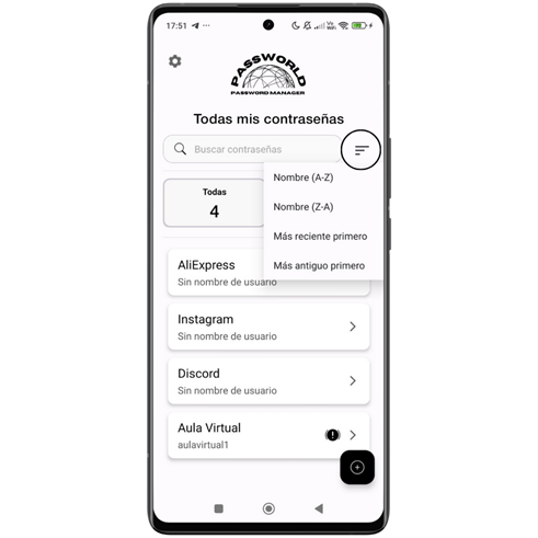 Ejemplo de ordenar contraseñas en Android