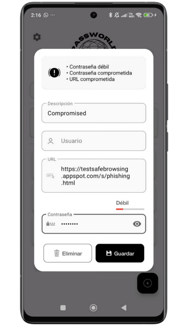 Ejemplo de consultar información de contraseña en Android