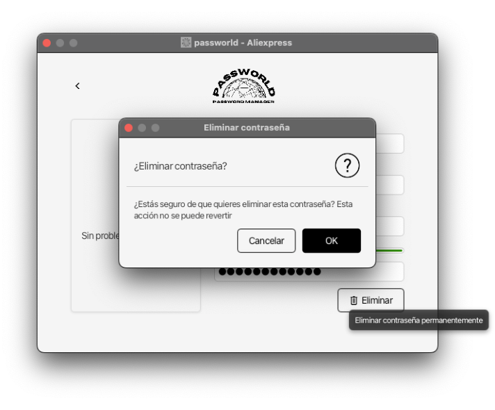 Ejemplo de eliminar contraseña