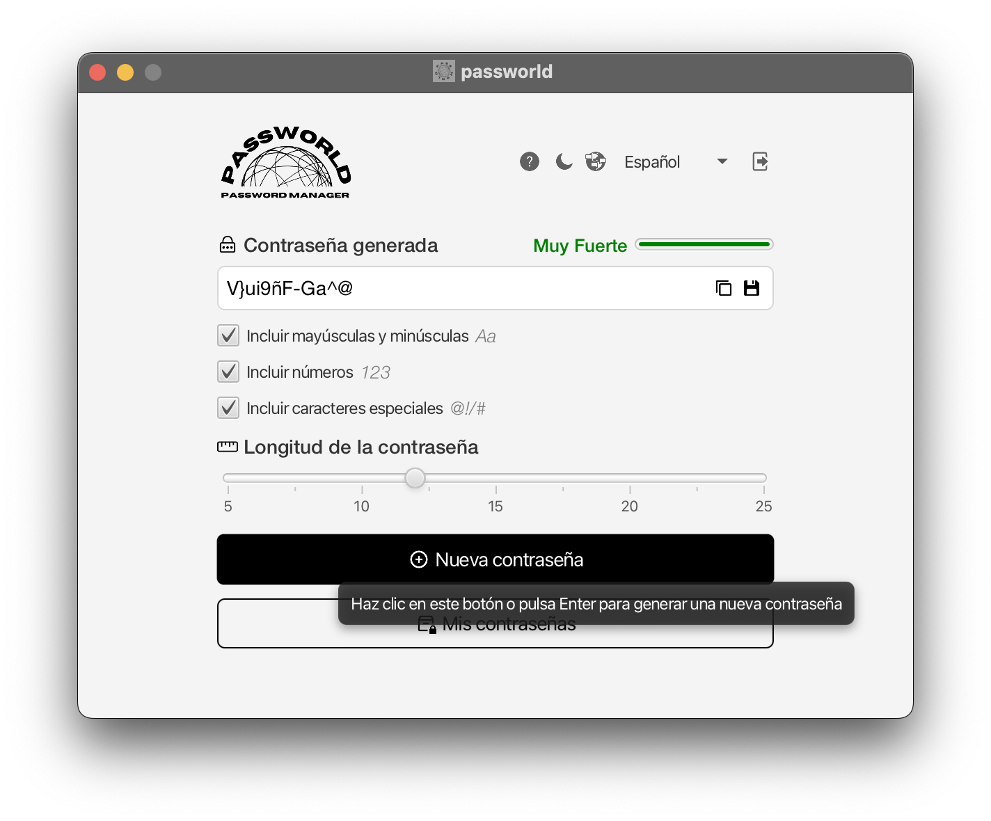 Ejemplo generación de contraseña desde la ventana principal