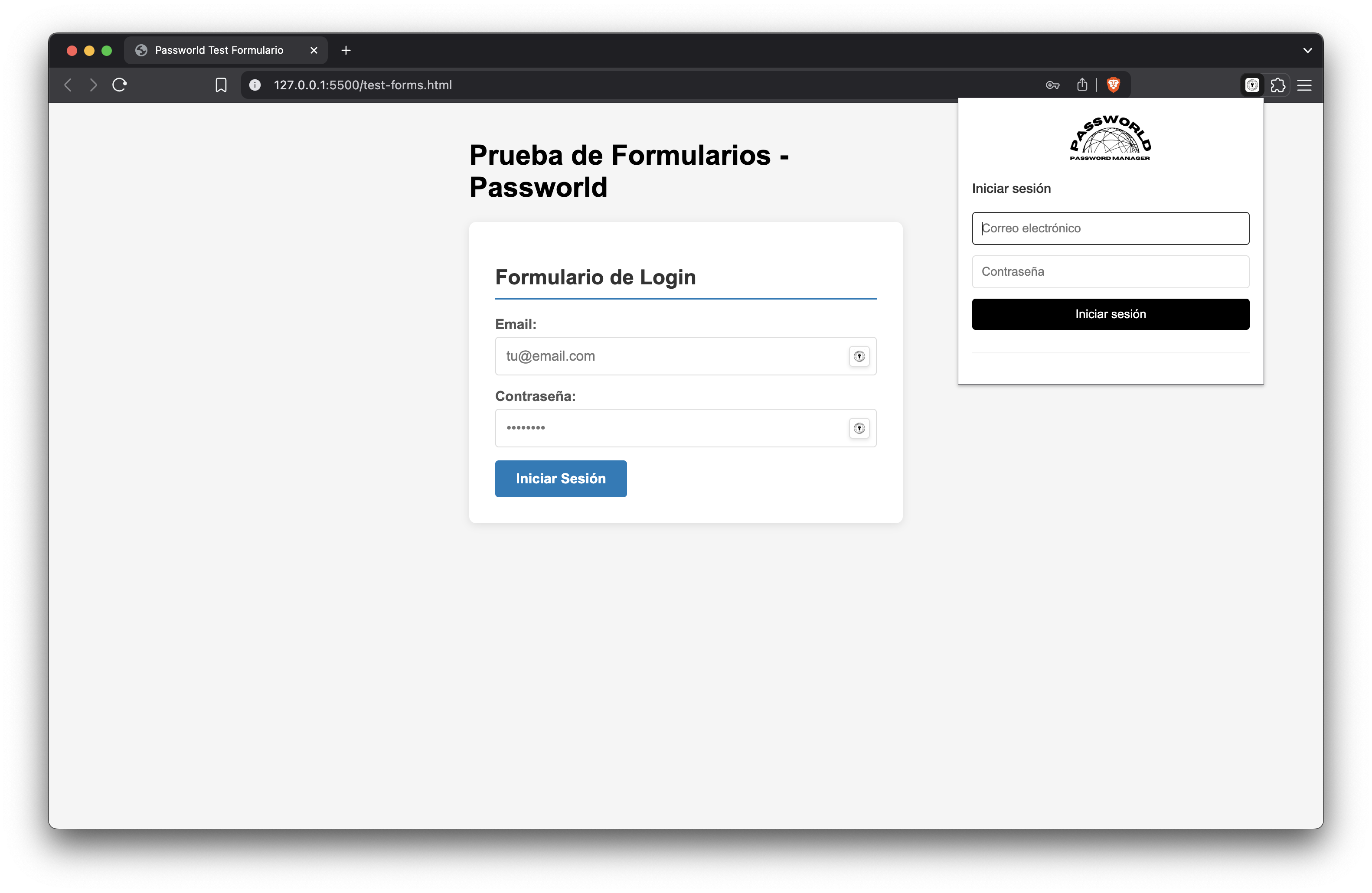Ejemplo iniciar sesión en la extensión